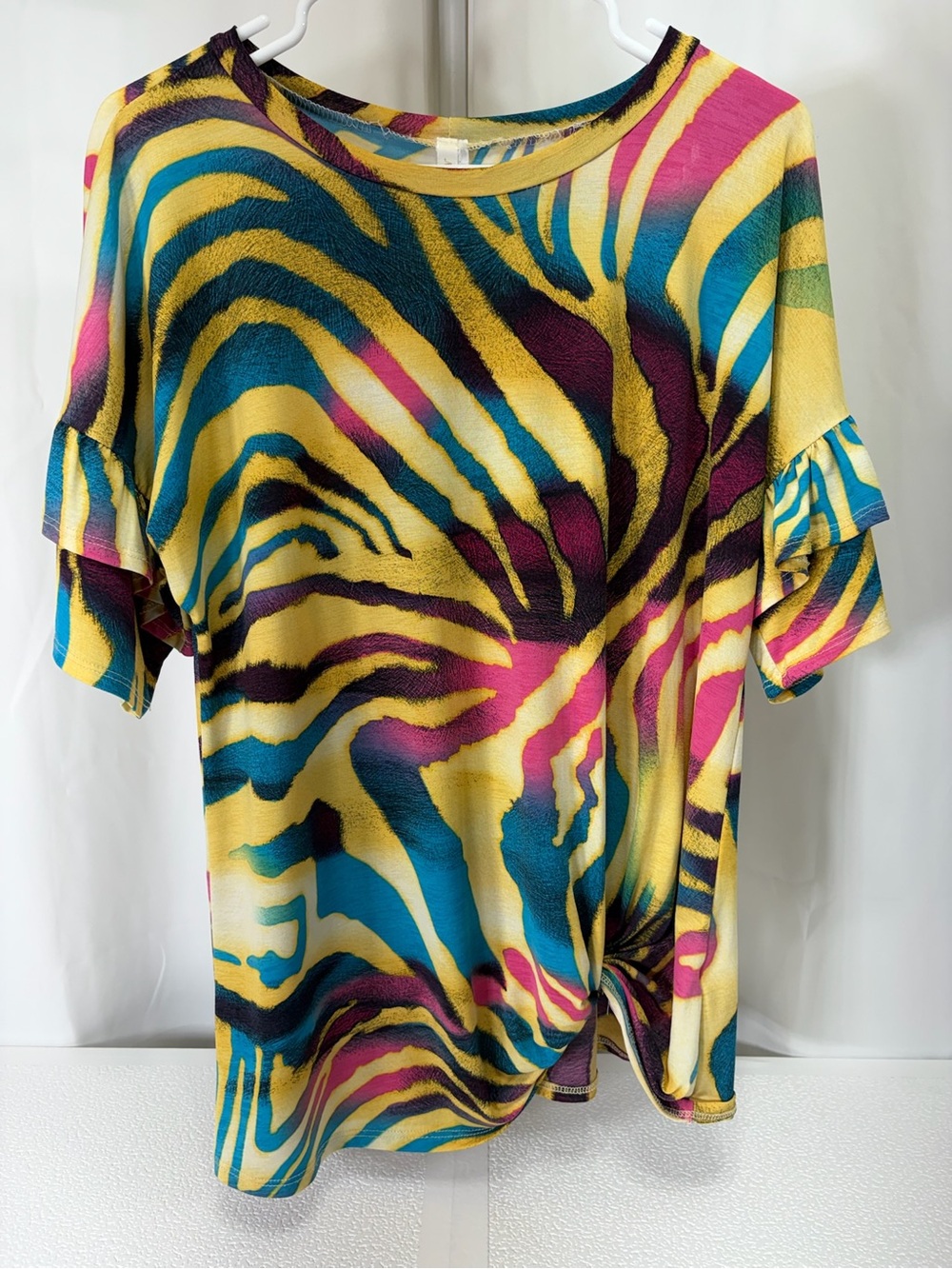 Yellow Multicolor Zebra-Print Ruffle Sleeve Blouse 3296